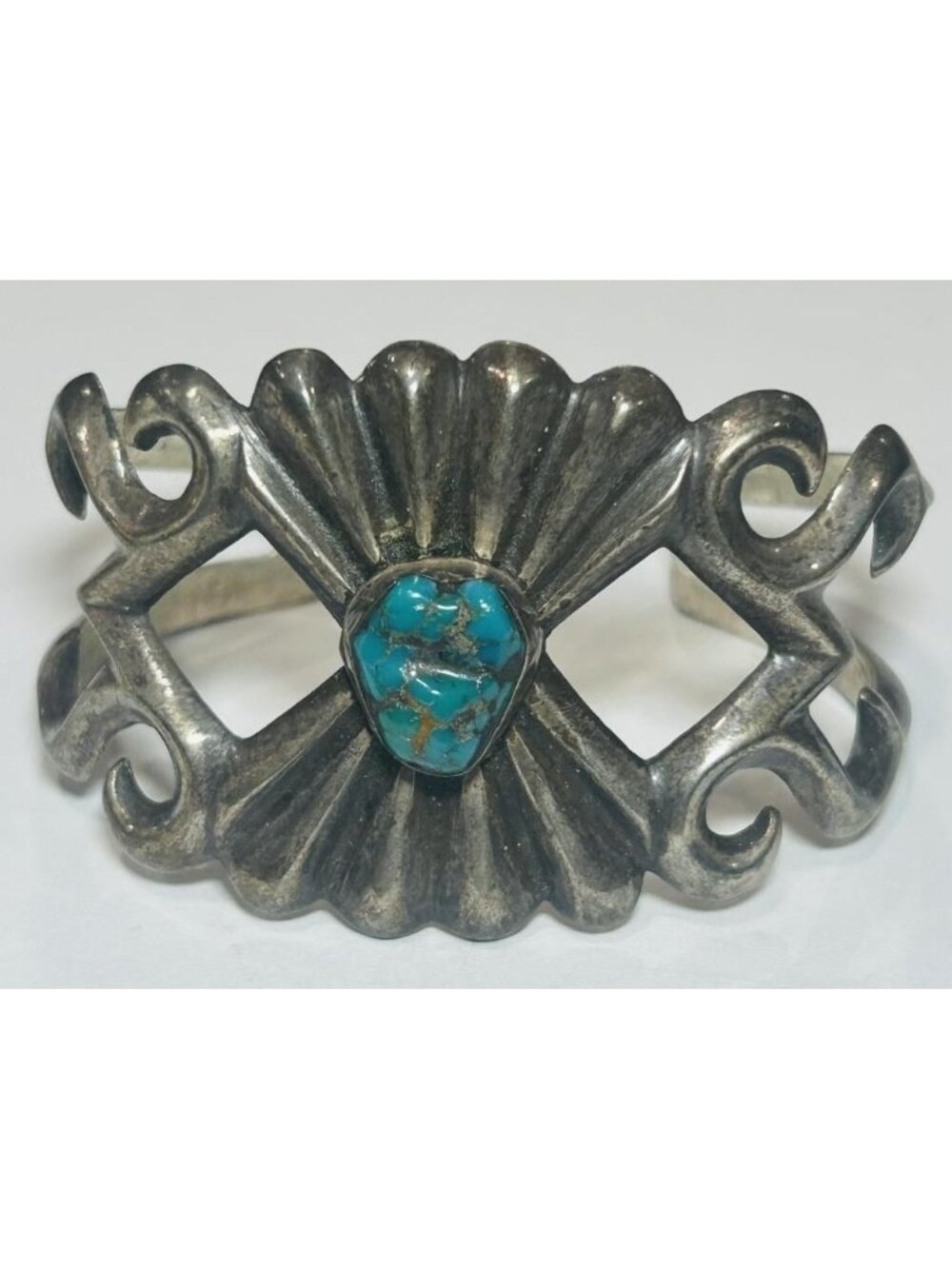 Vintage Heavy Native American Sterling Tufa Cast Turquoise Cuff Bracelet 52g